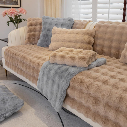 Cosy Plush Solid Colour Non-Slip Couch Cover, Funny Couch Cover, Soothing Home Sofa Covers, Fluffy Thick Plush Sofa Cushion (Grey, 43.3in*70.9in)