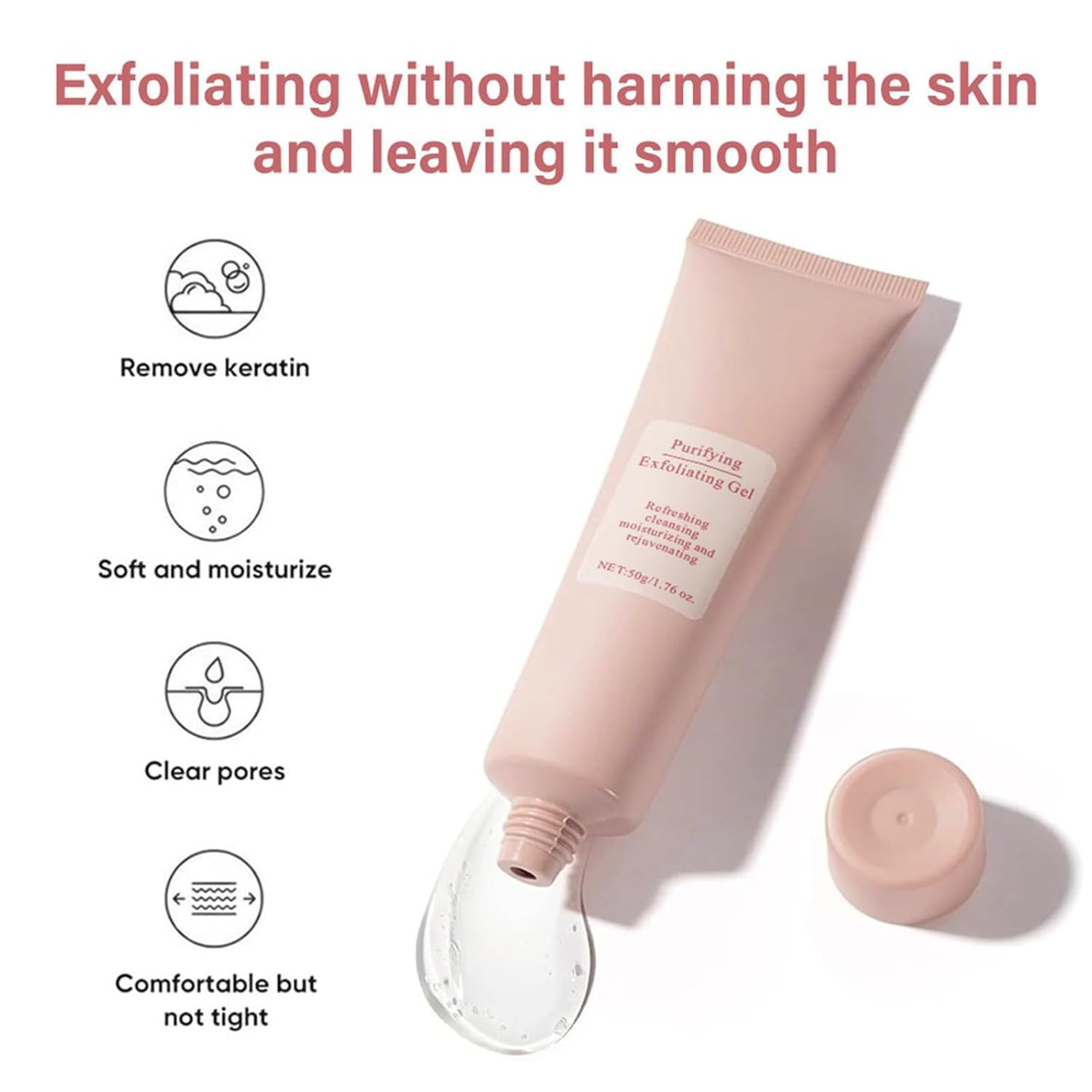 Purifying Exfoliating Gel, Purifying Enzymes Exfoliating Gel, Face Scrub, Gentle Facial Exfoliator Cleanser for All Skin Types (Pink)