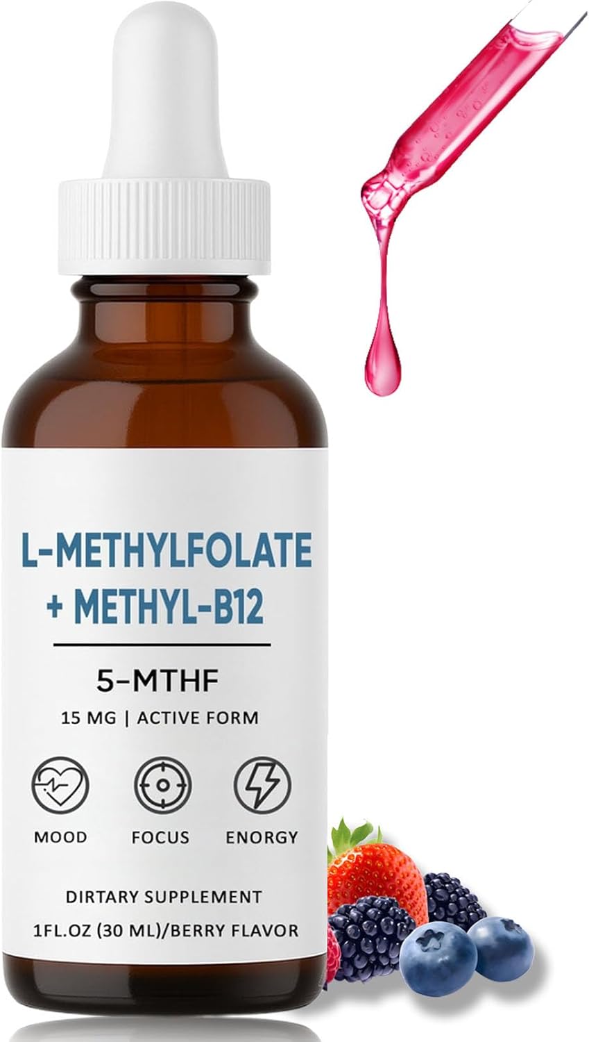 Pure Methylfolate, 15mg L-Methylfolate + Methyl-B12, Sublingual Form - 5-MTHF Form, for Cognition Clarity, Mood Balance & Overall Wellness, Organic Berry Flavor, Gluten Free, Non-GMO (1)