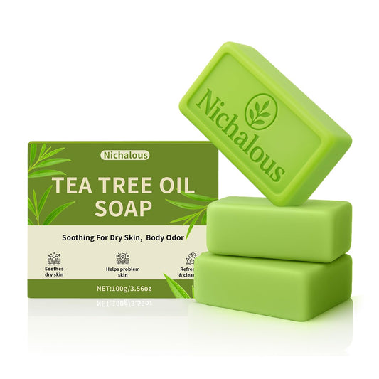 3PCS Tea Tree Soap, Tea Tree Relief Soap Bar, Deep Pore Cleansing, All Natural Skin Cleanser, Gentle Exfoliating Bar Soap for Men & Women – 3.5 oz