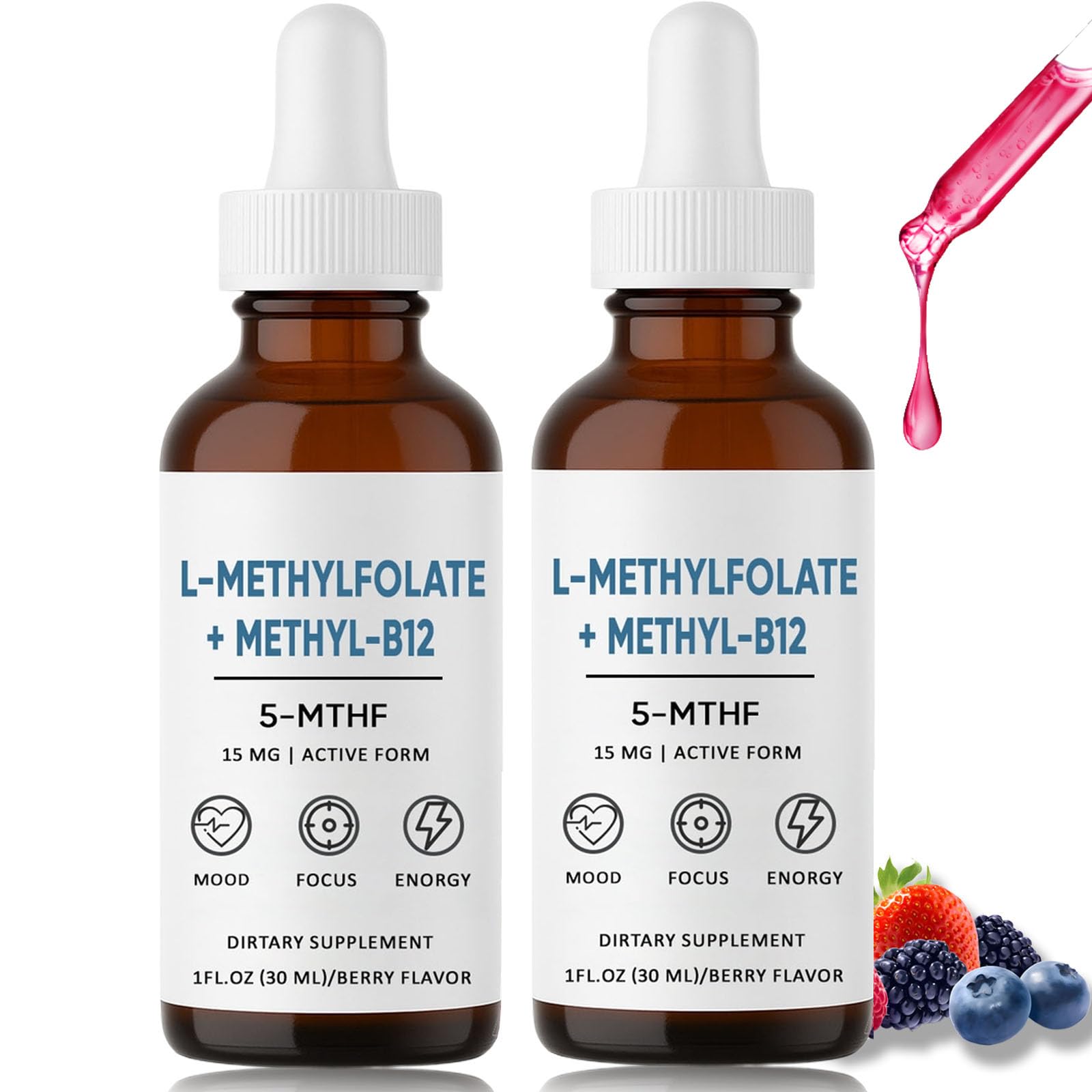 Pure Methylfolate, 15mg L-Methylfolate + Methyl-B12, Sublingual Form - 5-MTHF Form, for Cognition Clarity, Mood Balance & Overall Wellness, Organic Berry Flavor, Gluten Free, Non-GMO (1)