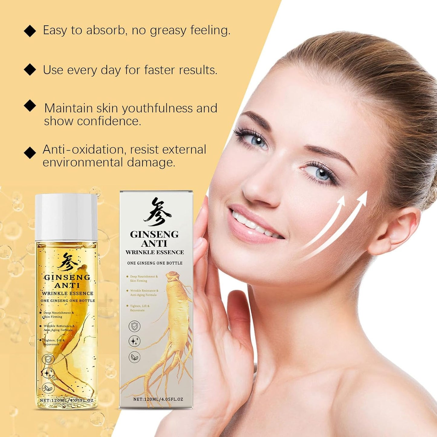 Ginseng Essence Anti-Wrinkle Essence - Rejuvenating Facial Serum for Youthful Skin, Reduces Fine Lines & Wrinkles, Hydrates & Firms Skin, with Natural Ginseng Extract, 4.05 fl oz