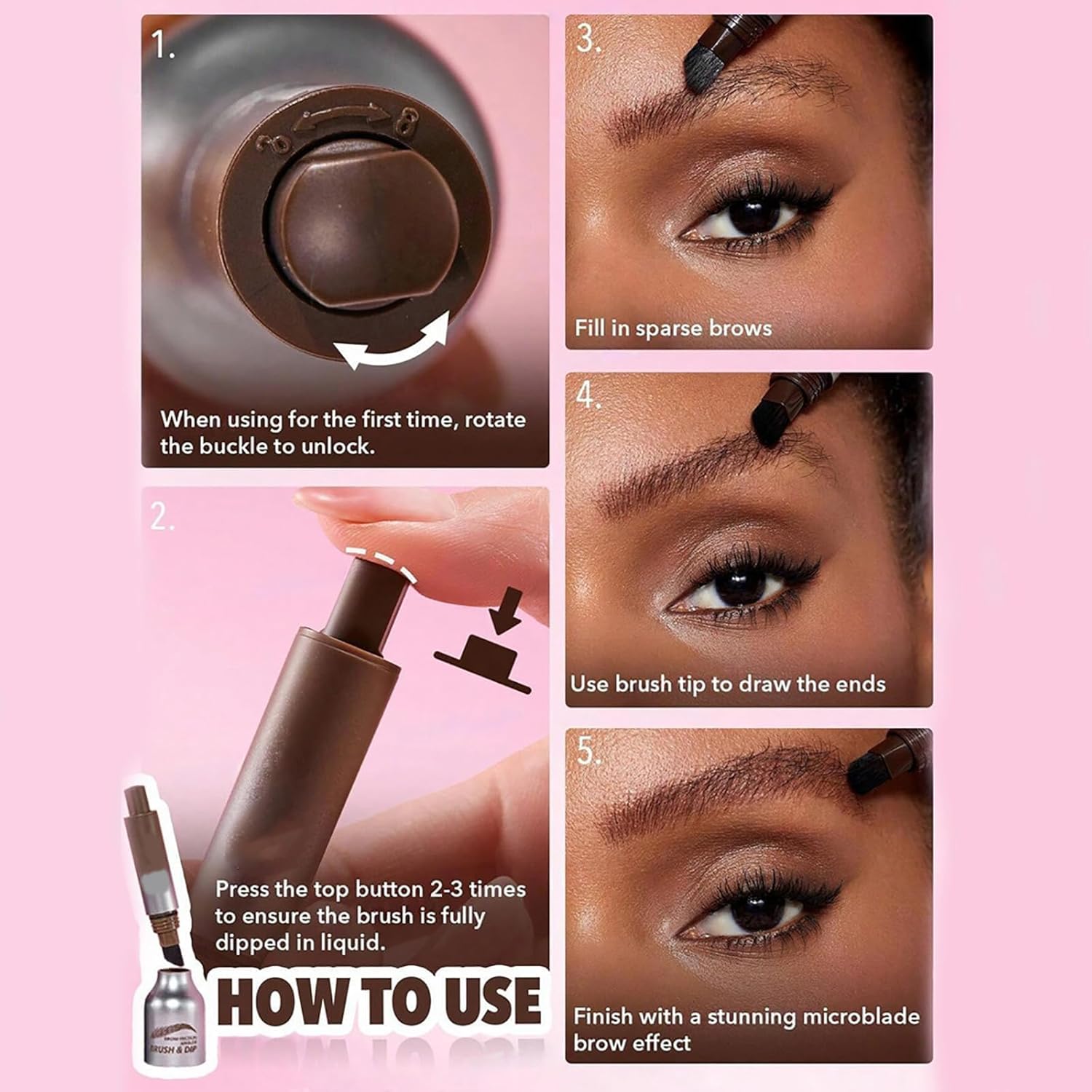 Instant Brow Brush, Brow-Fection, Brow Fection 4D Eyebrow Pen, PageVine Brush & Dip, Liquid Eyebrow Brush, Lasting Liquid Brow Cream (AUBURN)