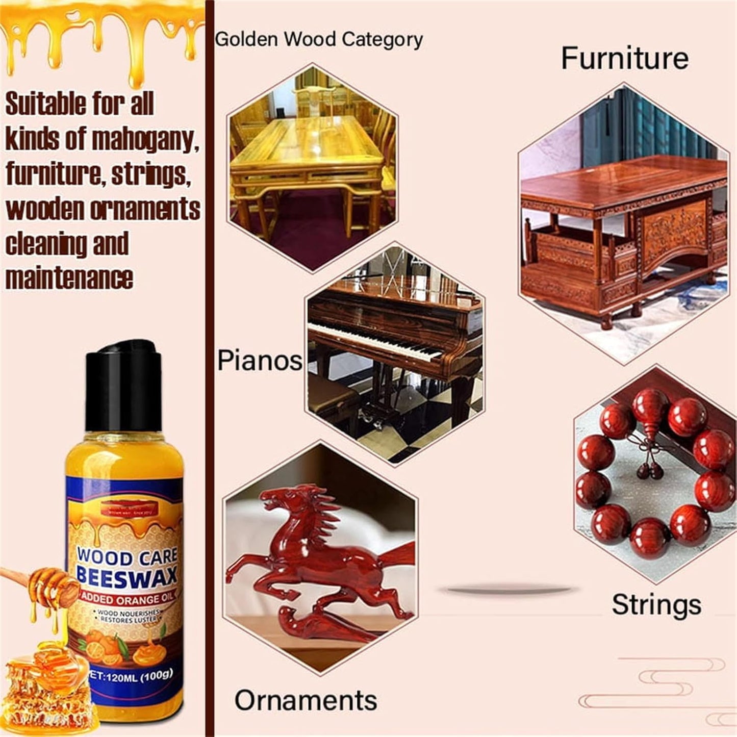 Natural Beeswax & Orange Oil Wood Conditioner, William Weir Beeswax, Wood Care Beeswax Added Orange Oil, Beeswax Furniture Polish, Beeswax Polishing (3)