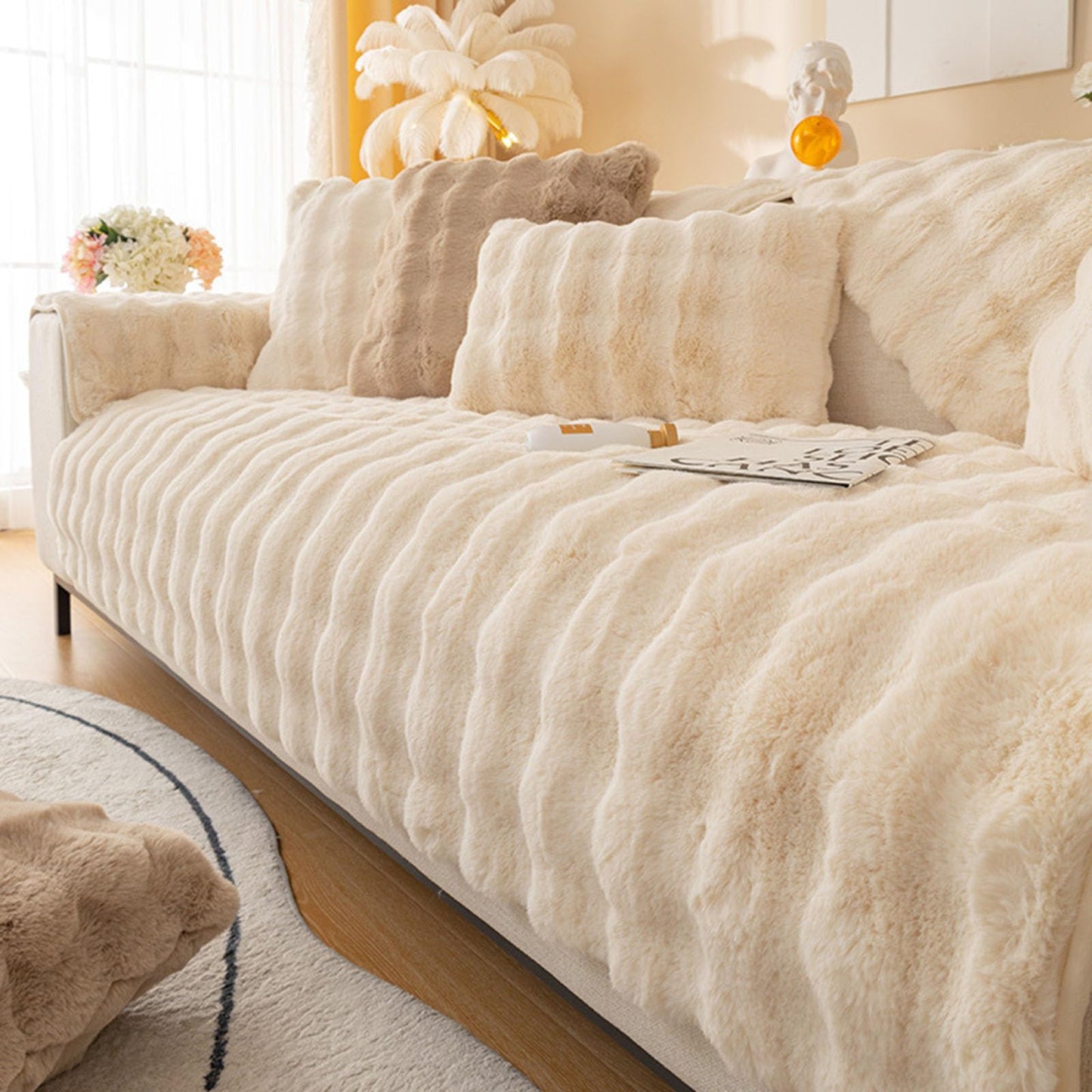 Cosy Plush Solid Colour Non-Slip Couch Cover, Funny Couch Cover, Soothing Home Sofa Covers, Fluffy Thick Plush Sofa Cushion (Grey, 43.3in*70.9in)