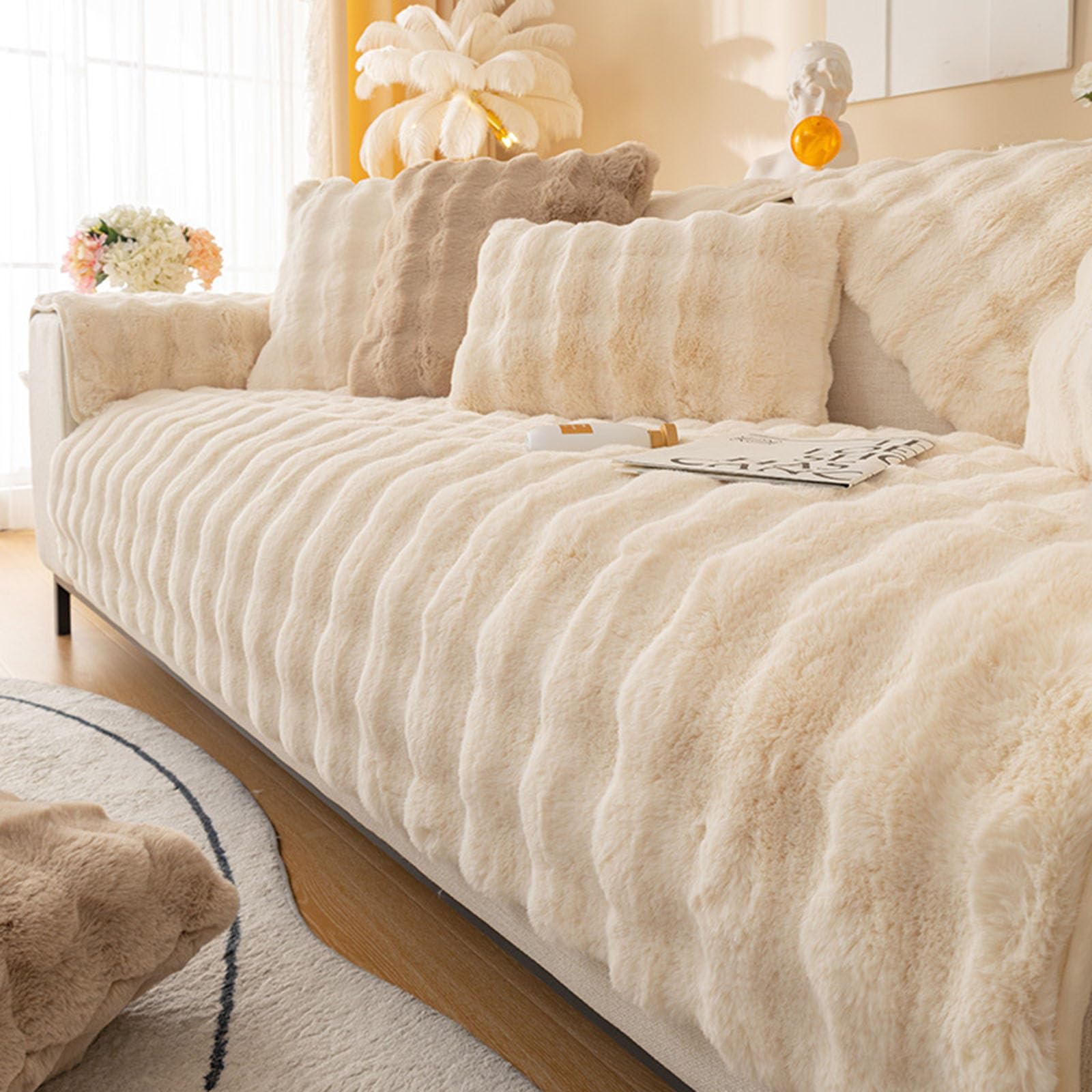 Cosy Plush Solid Colour Non-Slip Couch Cover, Funny Couch Cover, Soothing Home Sofa Covers, Fluffy Thick Plush Sofa Cushion (Grey, 43.3in*70.9in)
