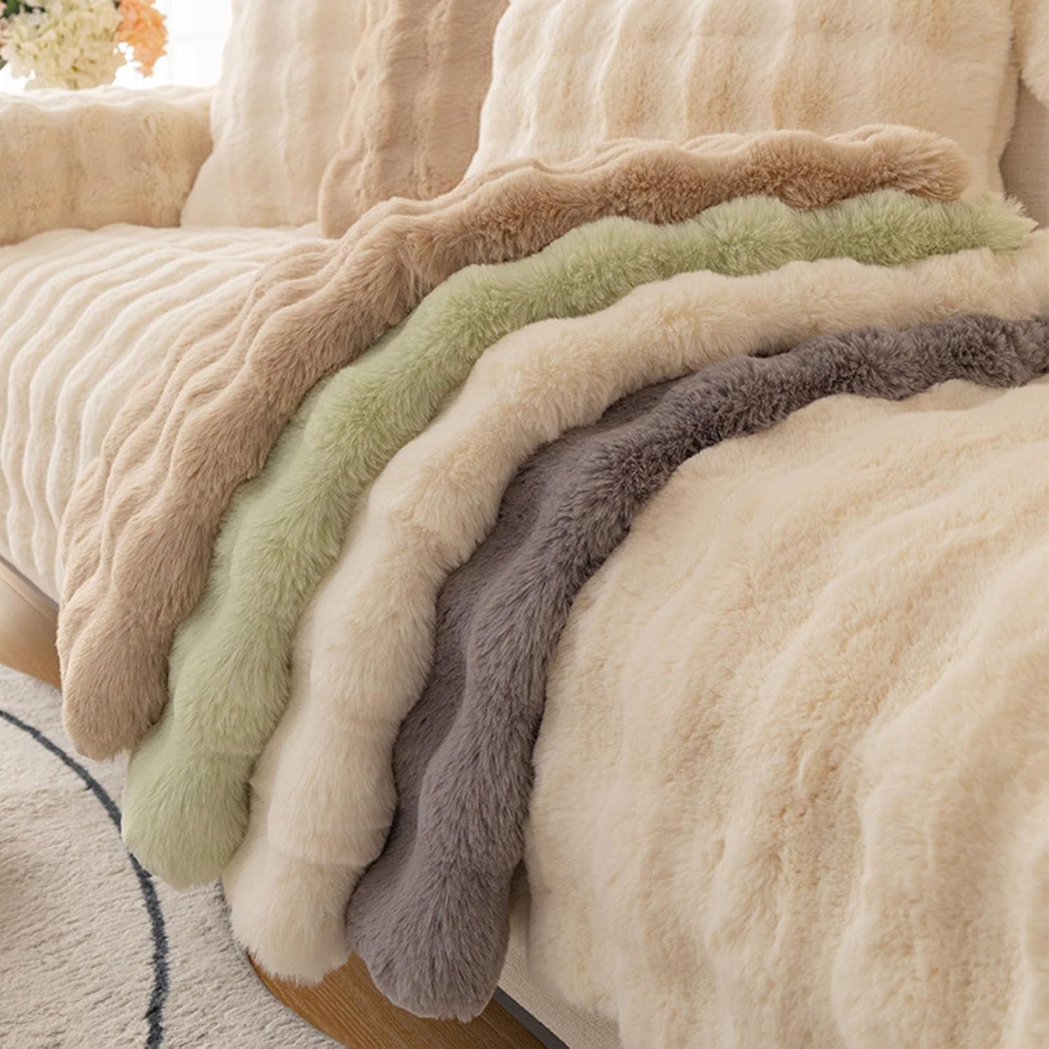 Cosy Plush Solid Colour Non-Slip Couch Cover, Funny Couch Cover, Soothing Home Sofa Covers, Fluffy Thick Plush Sofa Cushion (Grey, 43.3in*70.9in)