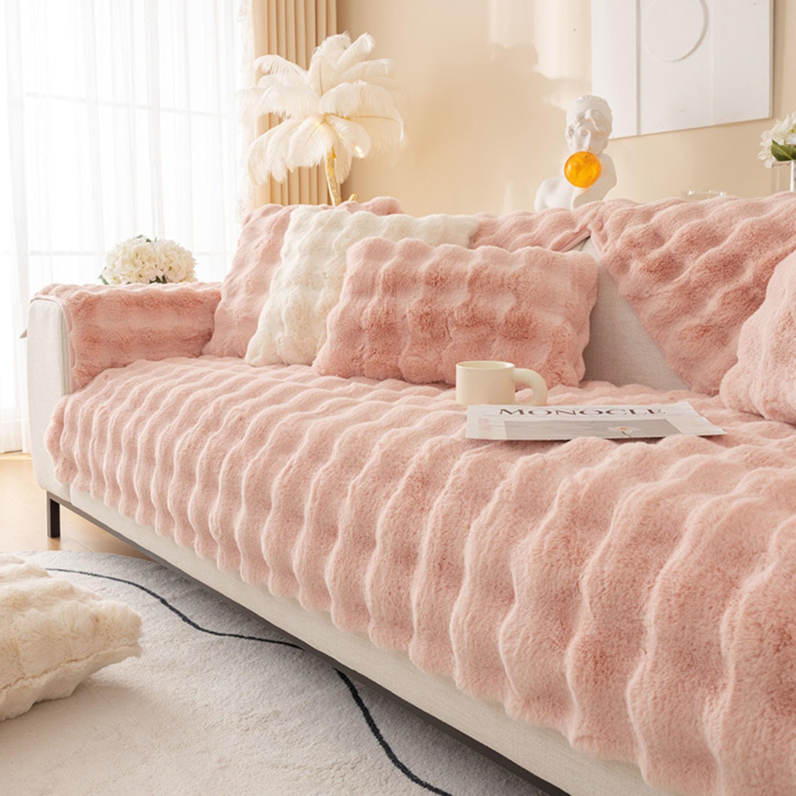 Cosy Plush Solid Colour Non-Slip Couch Cover, Funny Couch Cover, Soothing Home Sofa Covers, Fluffy Thick Plush Sofa Cushion (Grey, 43.3in*70.9in)