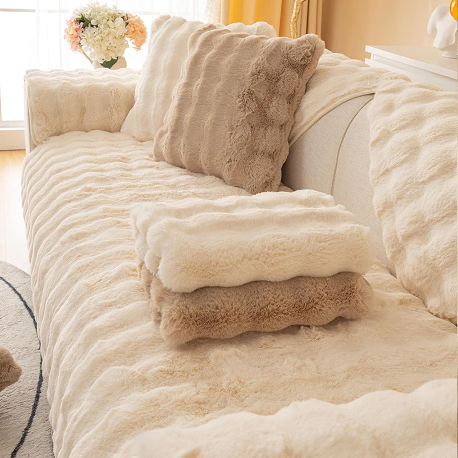 Cosy Plush Solid Colour Non-Slip Couch Cover, Funny Couch Cover, Soothing Home Sofa Covers, Fluffy Thick Plush Sofa Cushion (Grey, 43.3in*70.9in)