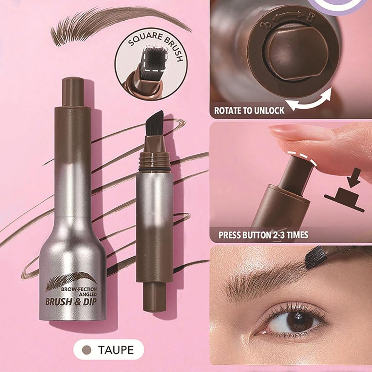 Instant Brow Brush, Brow-Fection, Brow Fection 4D Eyebrow Pen, PageVine Brush & Dip, Liquid Eyebrow Brush, Lasting Liquid Brow Cream (AUBURN)