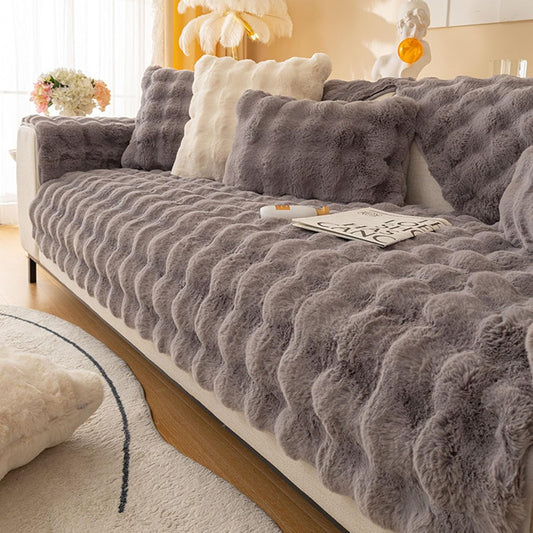 Cosy Plush Solid Colour Non-Slip Couch Cover, Funny Couch Cover, Soothing Home Sofa Covers, Fluffy Thick Plush Sofa Cushion (Grey, 43.3in*70.9in)