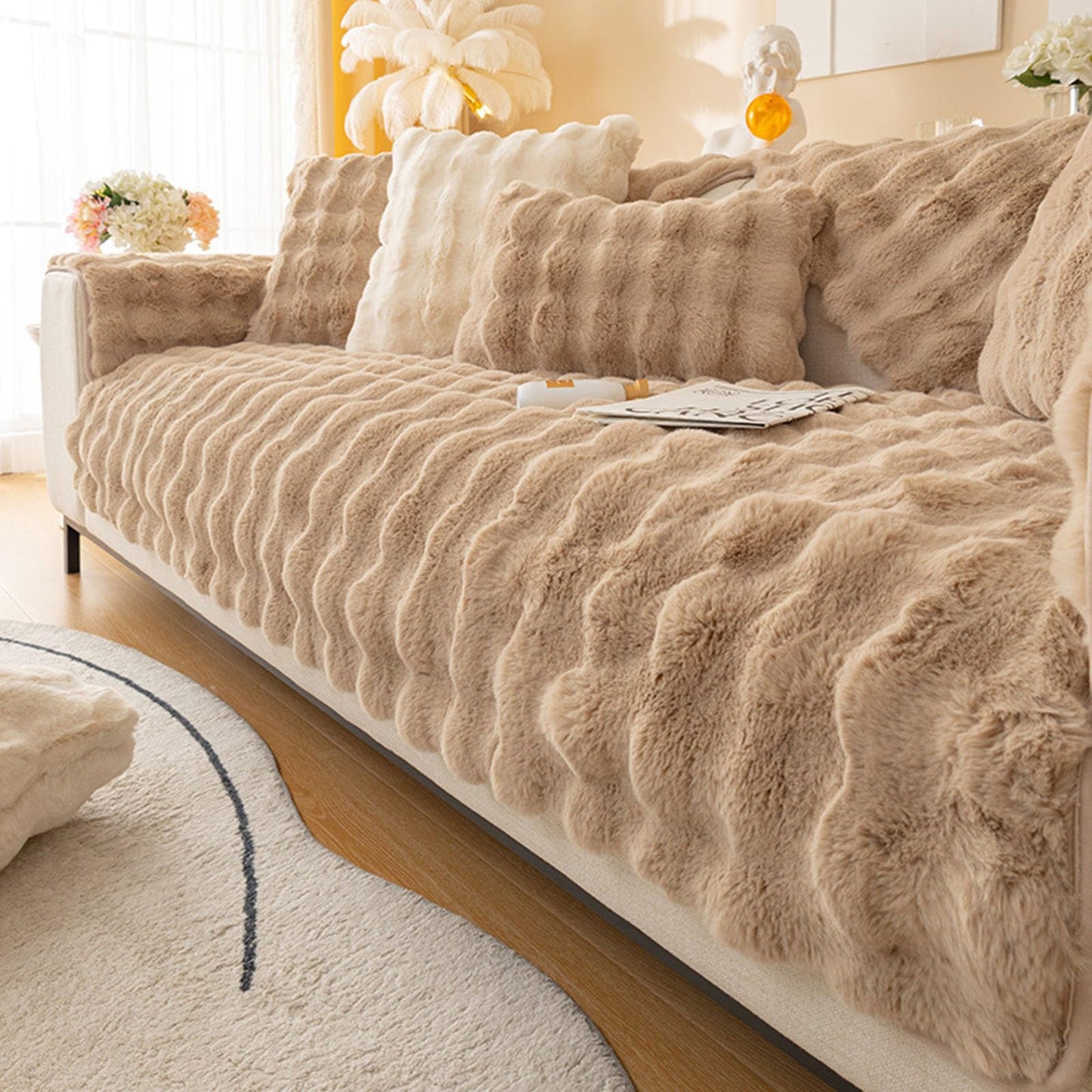 Cosy Plush Solid Colour Non-Slip Couch Cover, Funny Couch Cover, Soothing Home Sofa Covers, Fluffy Thick Plush Sofa Cushion (Grey, 43.3in*70.9in)