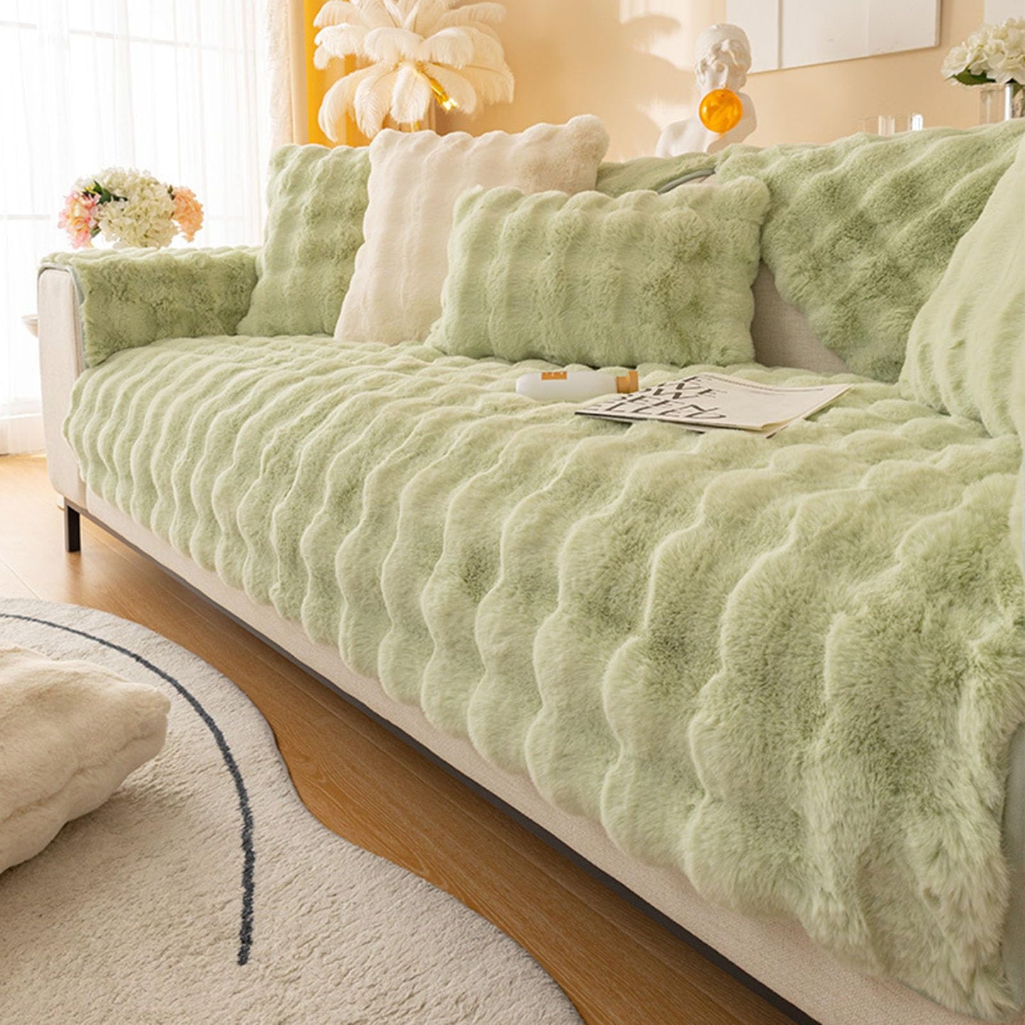 Cosy Plush Solid Colour Non-Slip Couch Cover, Funny Couch Cover, Soothing Home Sofa Covers, Fluffy Thick Plush Sofa Cushion (Grey, 43.3in*70.9in)