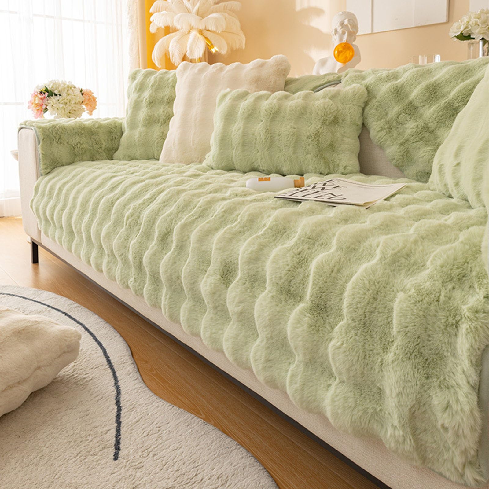 Cosy Plush Solid Colour Non-Slip Couch Cover, Funny Couch Cover, Soothing Home Sofa Covers, Fluffy Thick Plush Sofa Cushion (Grey, 43.3in*70.9in)